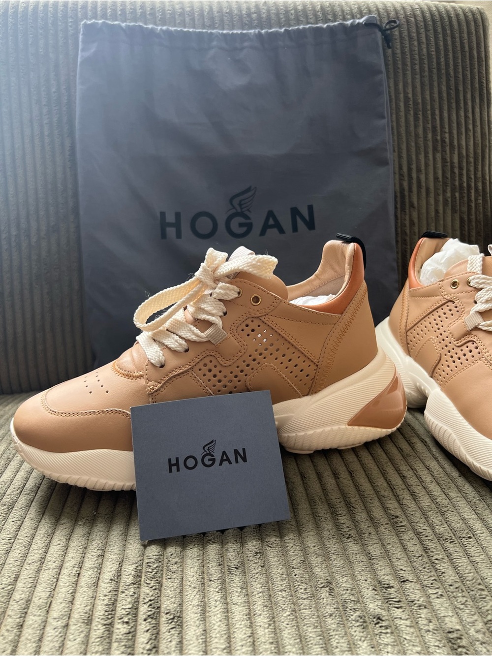 Hogan Beige and Cream Chunky Leather Sneakers